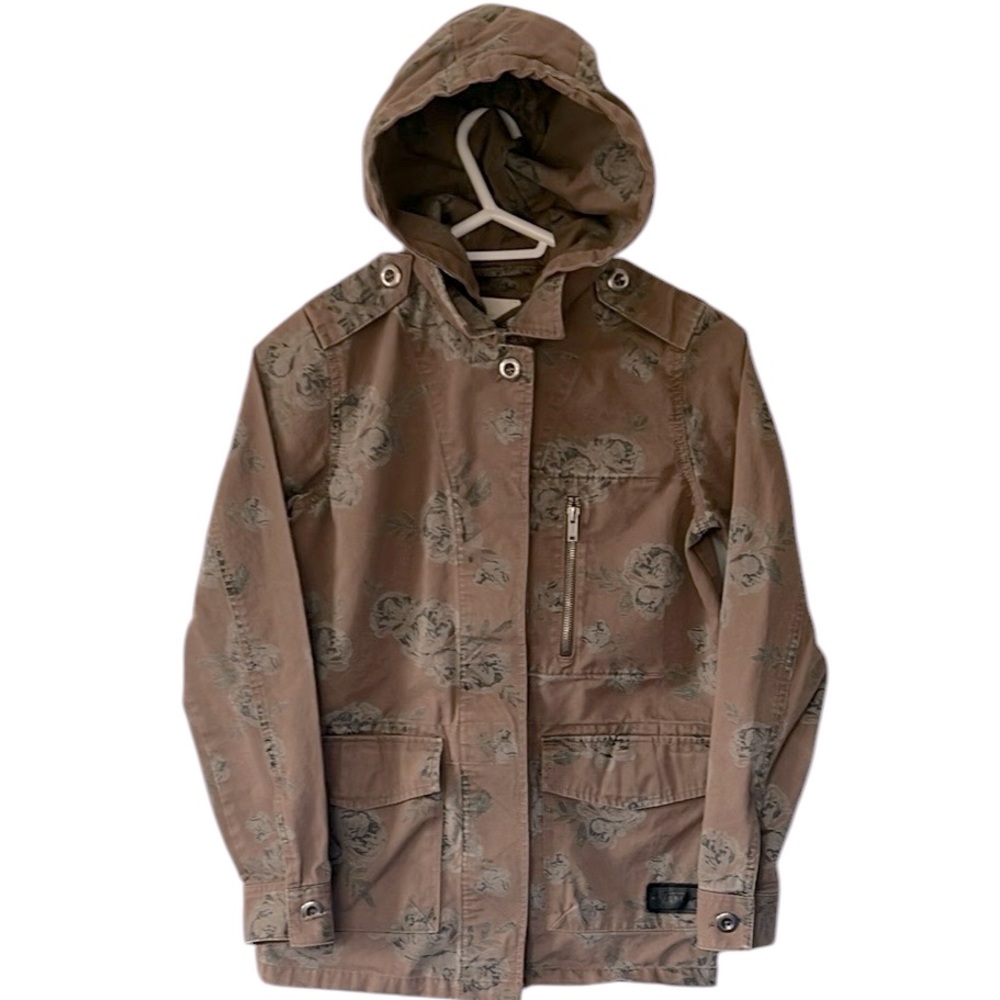 Vans Brown Floral Hooded Utility Jacket Brown Women's Size Small Button Closure